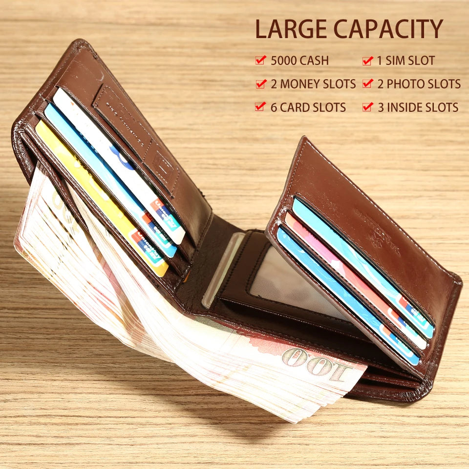 【Genuine Cowhide Leather】ManBang Brand Hot Sale Men's Wallet Luxury Original Short Tri-Fold First Layer Cowhide Purse Business H